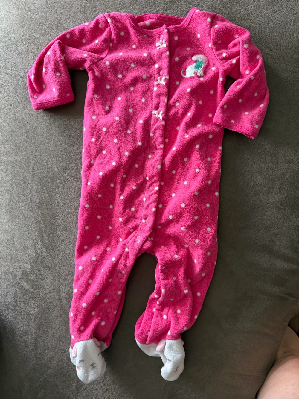 Baby Girls' Hot Pink Polka Dot Fleece One-Piece Sleepwear Dog